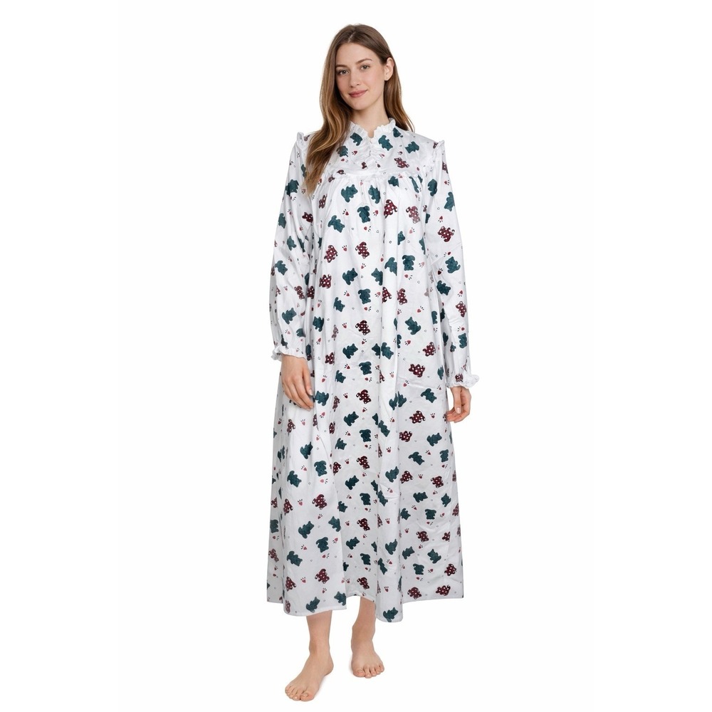 Vtg‎ Accentuette Nightgown Teddy Bear Hearts Cottage Core New Medium Flannel